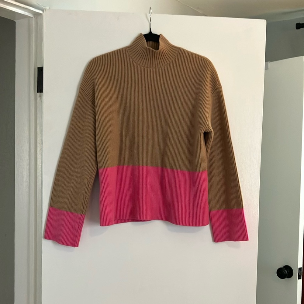 English Factory Tan and Pink Cowl Neck Sweater